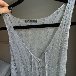 Vetchy Gorgeous metallic yarn dress with lace front. Swim and bikini coverups
